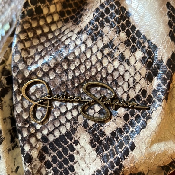 Jessica Simpson Snake Skin Bow Brown Faux satchel purse bag - Picture 7 of 12